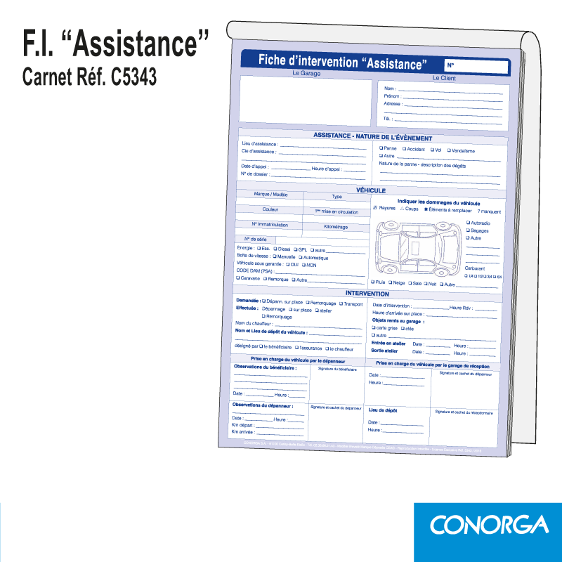 Carnet de 50 liasses Fiche d'Intervention Assistance triplicatas autocopiantes