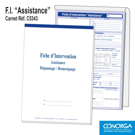 Carnet de 50 liasses Fiche d'Intervention Assistance triplicatas autocopiantes