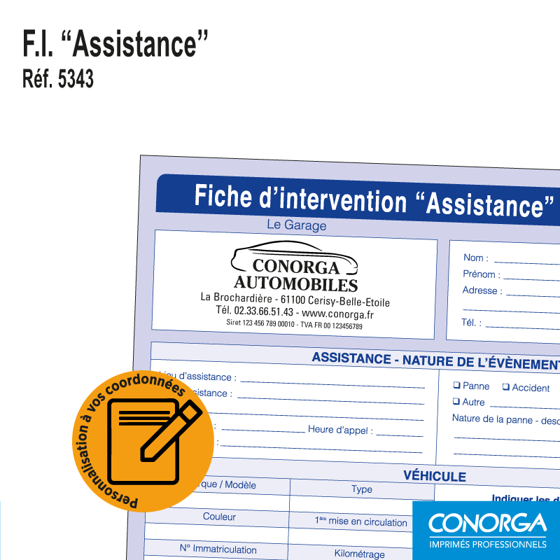 Fiche d'Intervention Assistance Personnalisée en liasses triplicatas