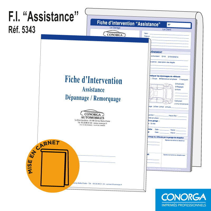 Fiche d'Intervention Assistance Personnalisée en liasses triplicatas