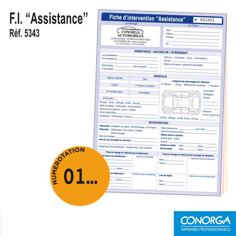 Fiche d'Intervention Assistance Personnalisée en liasses triplicatas