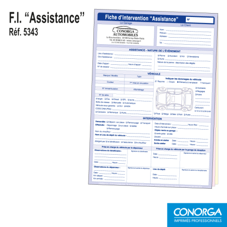 Fiche d'Intervention Assistance Personnalisée en liasses triplicatas