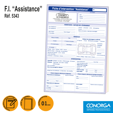 Fiche d'Intervention Assistance Personnalisée en liasses triplicatas