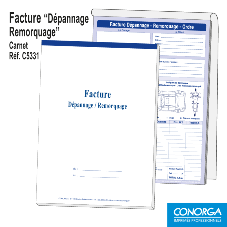 Carnet Facture Dépannage / Remorquage de 50 liasses triplicatas