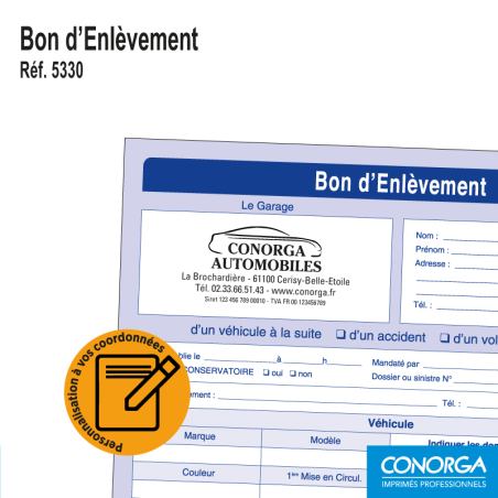 Bon d'Enlèvement Personnalisé - Impression de vos coordonnées et de votre logo