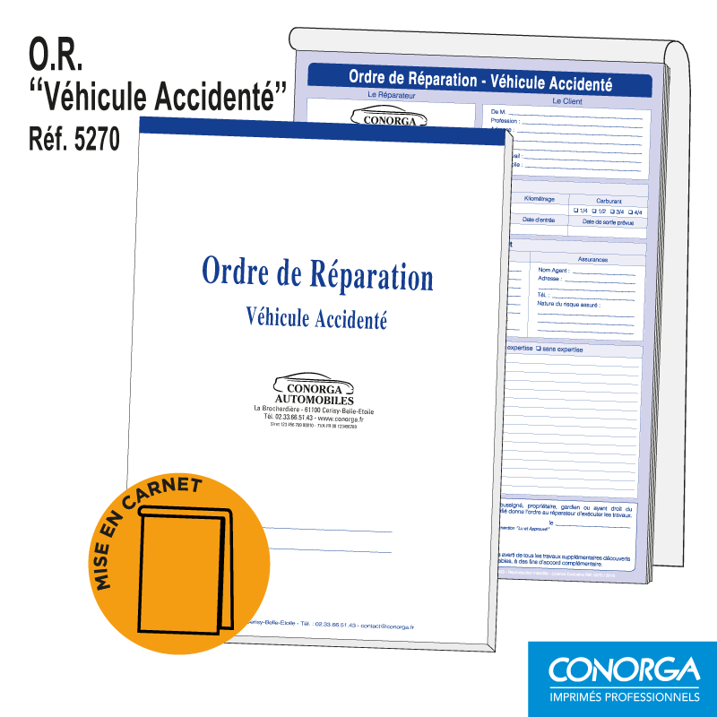 Ordre de Réparation Véhicule Accidenté Personnalisé en carnet