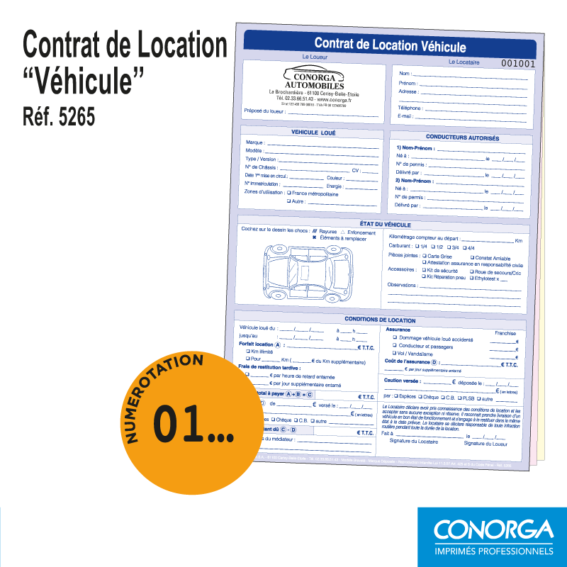 Contrat de Location Véhicule Personnalisé numéroté