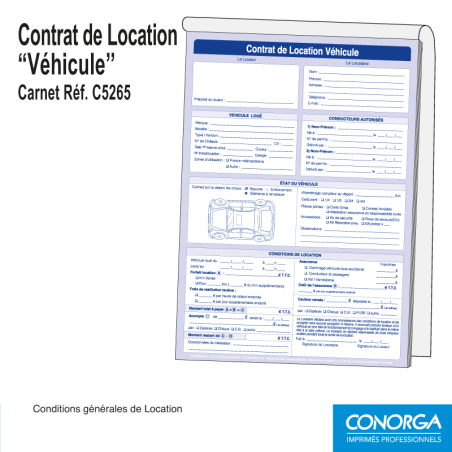 Carnet Contrat de Location Véhicule Standard autocopiant 2 ou 3 feuillets