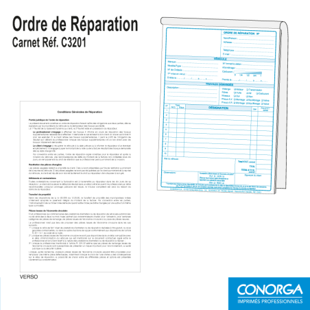 Carnet Ordre de Réparation A5 autocopiant pour garage automobile
