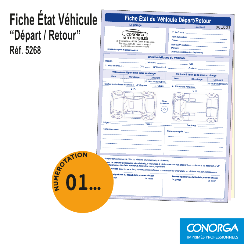 Fiche Etat Véhicule Personnalisée Numérotée