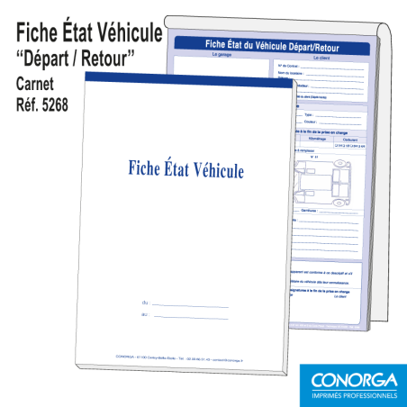 Carnet Fiche État Véhicule Départ/Retour Autocopiant