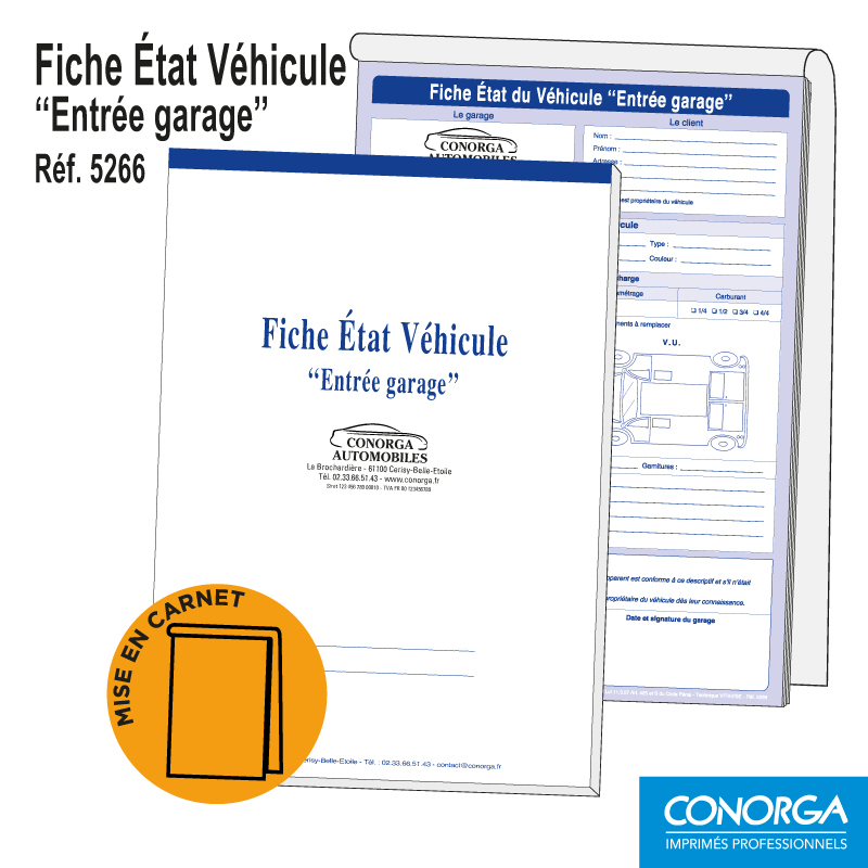 Carnet Fiche Etat Véhicule Entrée Garage Personnalisée