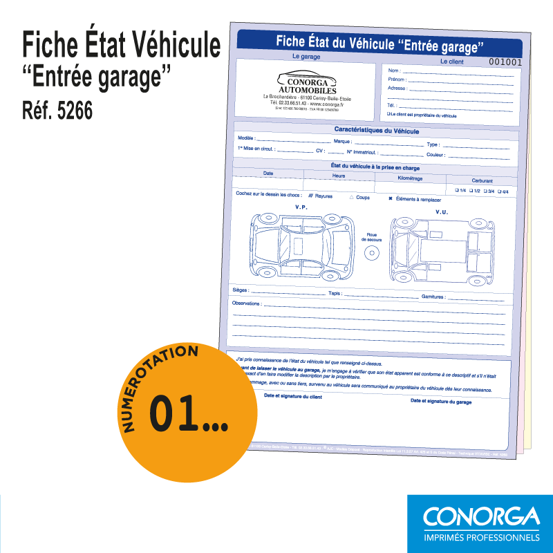 Fiche Etat Véhicule Entrée Garage Personnalisée numérotée