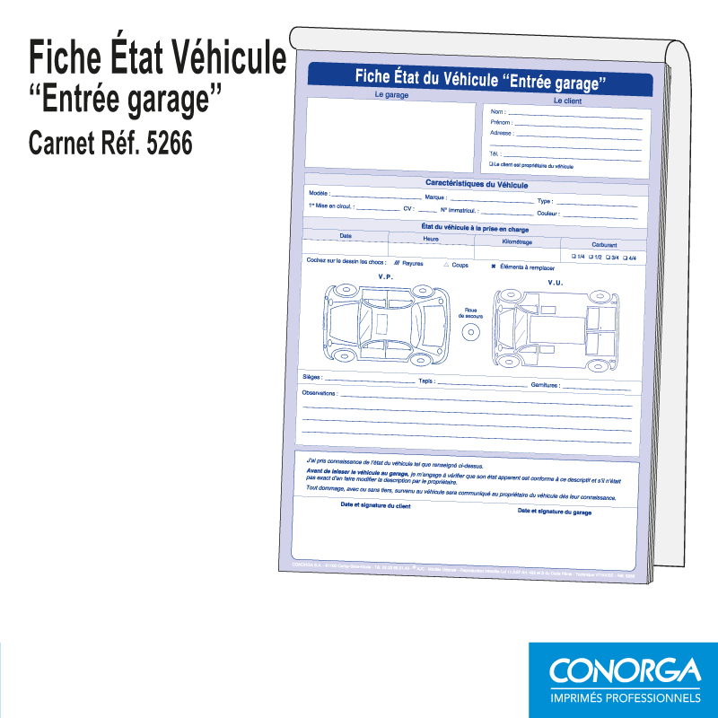 Carnet Fiche Etat Véhicule Entrée Garage Standard Autocopiant