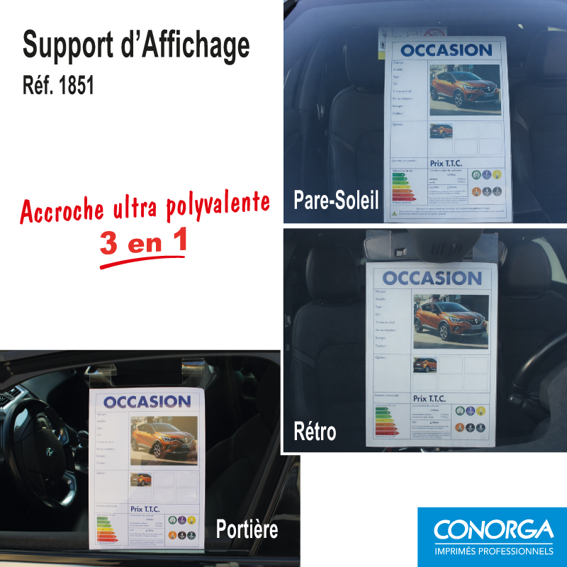Support d'Affichage Ultra-Polyvalent : s'accroche au Pare-Soleil, au Rétroviseur et à la Portière