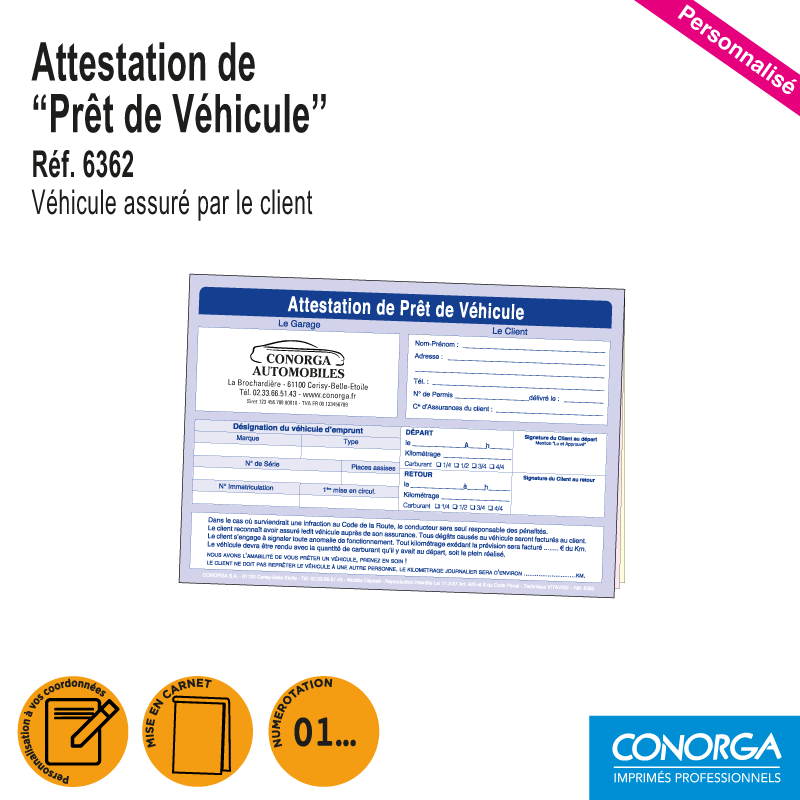 Attestation de Prêt de Véhicule Personnalisée