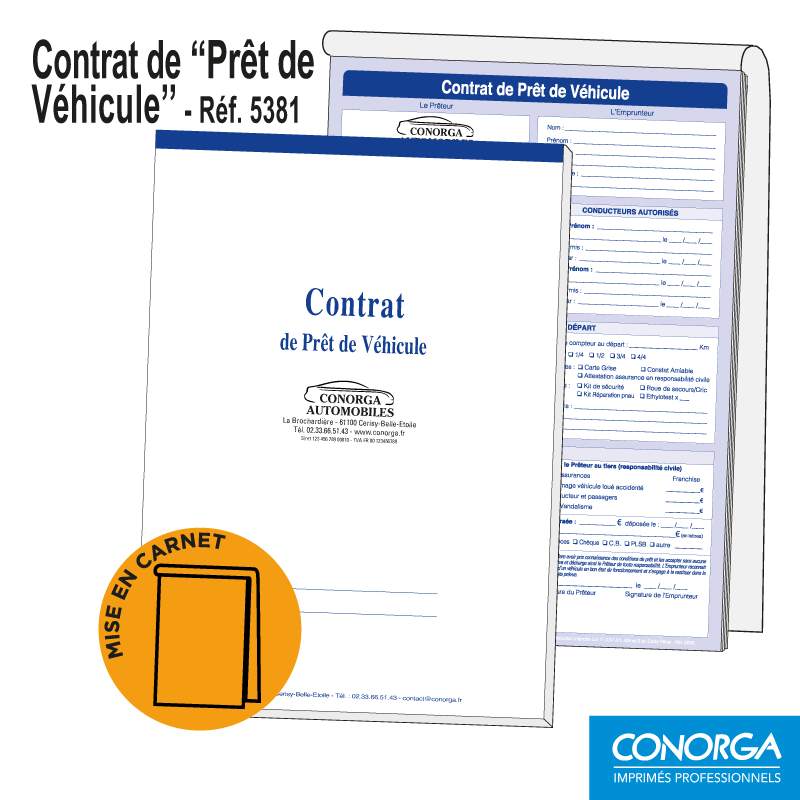 Carnet Contrat Prêt de Véhicule Personnalisé