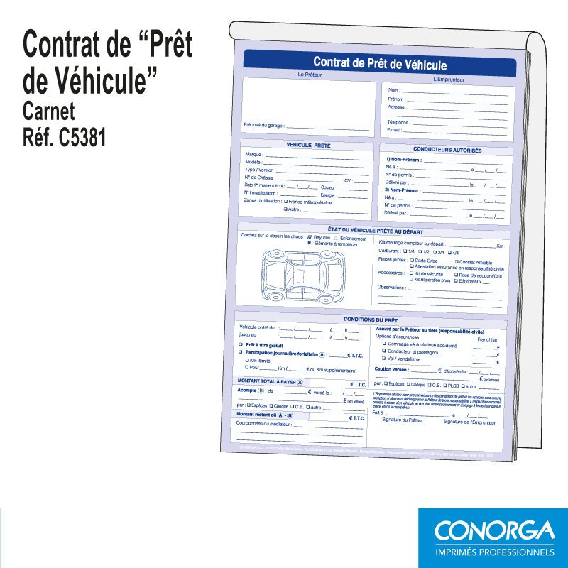 Carnet Contrat Prêt de Véhicule Standard