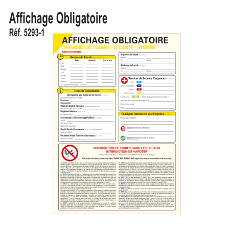 Affichage Obligatoire - Horaire de Travail / Sécurité / Hygiène
