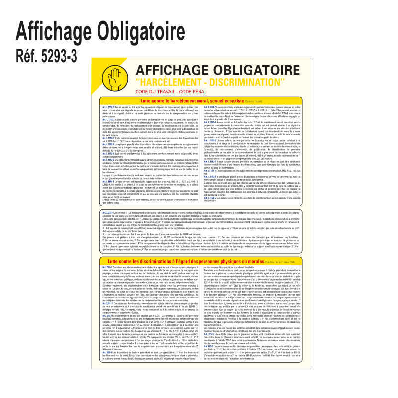 Affichage Obligatoire - Harcèlement et Discrimination