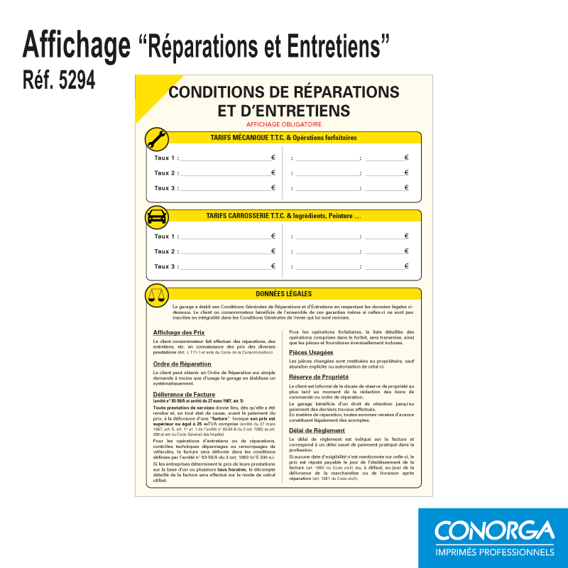 Affichage - Conditions de Réparation et Entretien