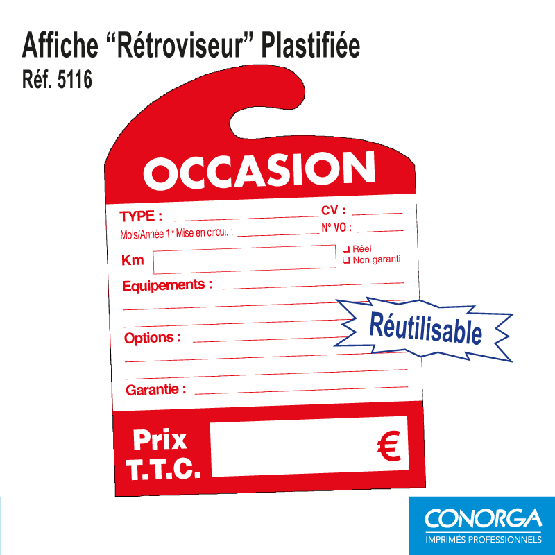 Affichage Prix Rétroviseur - Plastifié Réutilisable