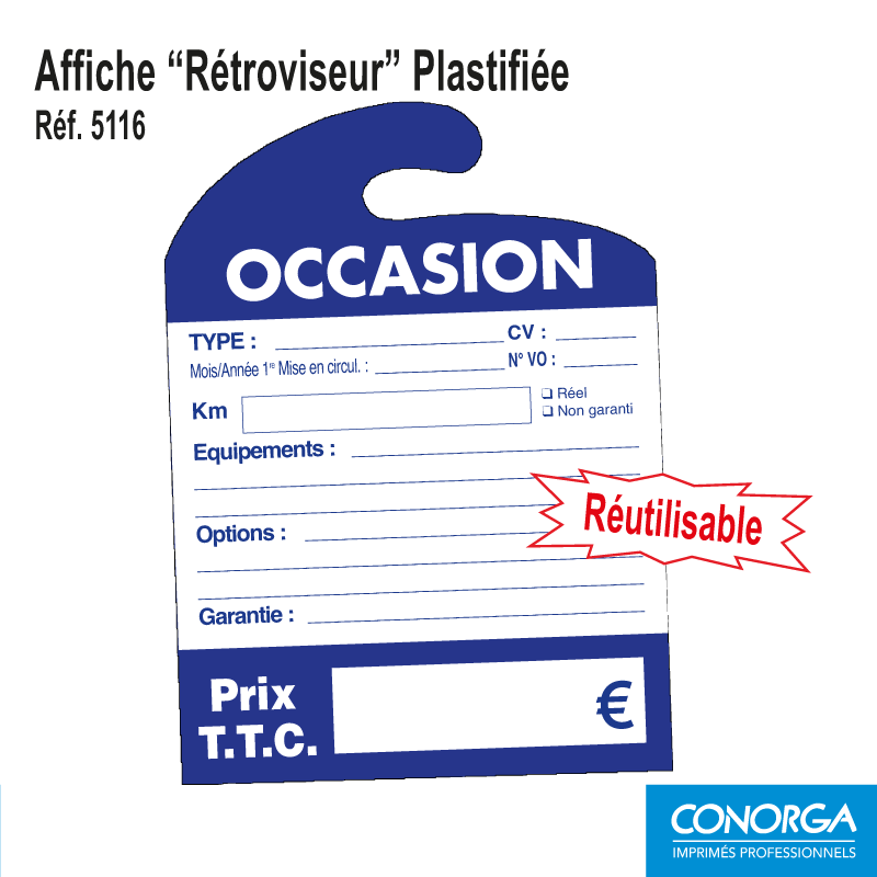 Affichage Prix Rétroviseur - Plastifié Réutilisable