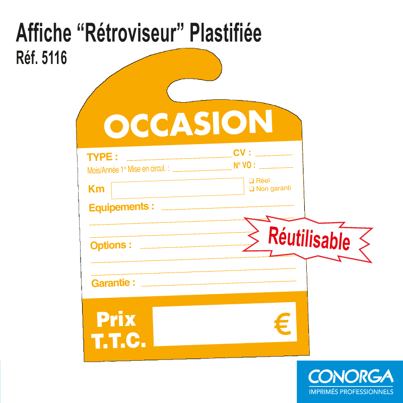 Affichage Prix Rétroviseur - Plastifié Réutilisable