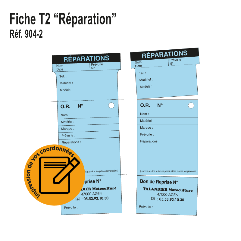 Fiche T indice 2 - Réparations / Prise en Charge / Bon de Reprise