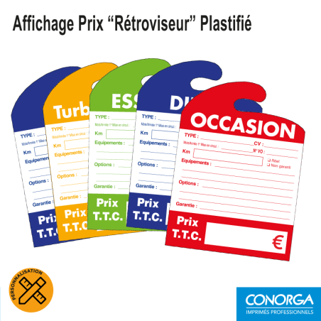 Affichage Prix Rétroviseur - Plastifié Réutilisable