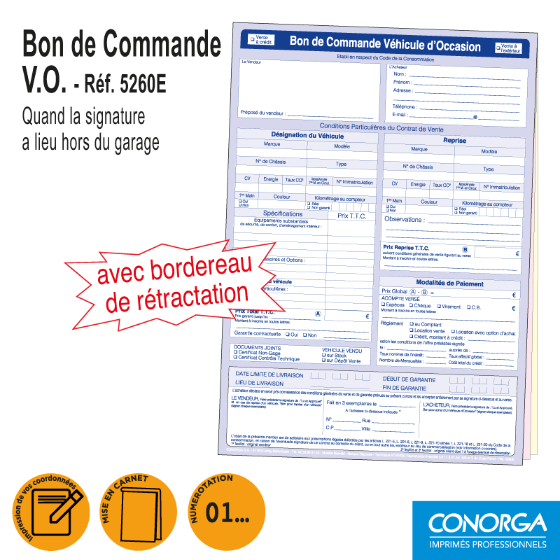 Bon de Commande V.O. Rétractation