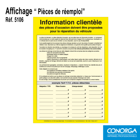 Affichage Obligatoire - Pièces de Réemploi