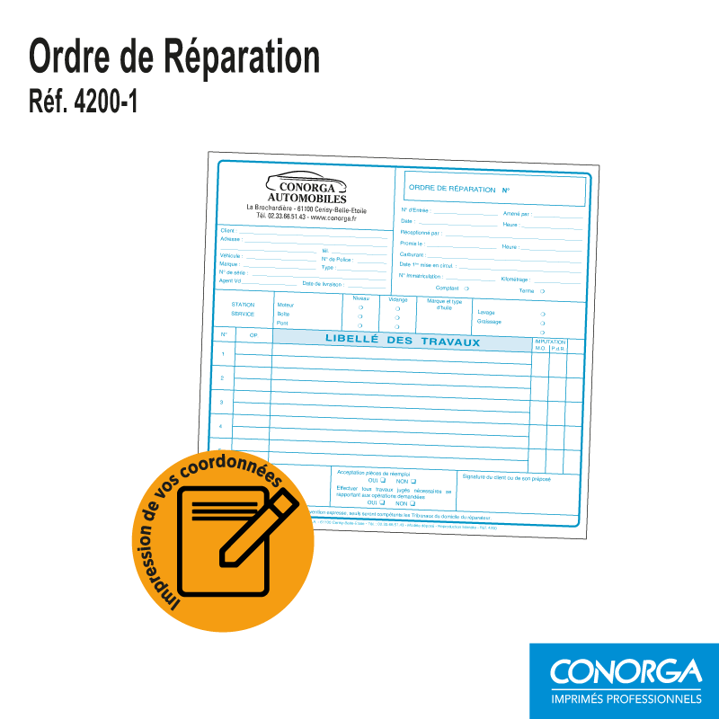 Ordre de Réparation - Carton Petit Format