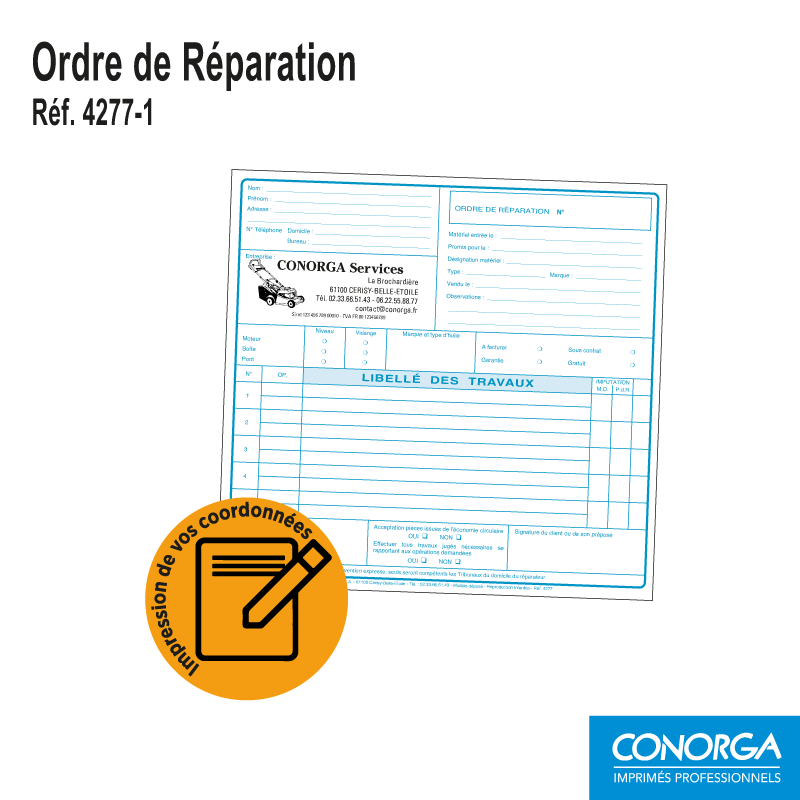 Ordre de Réparation Motoculture - Carton Petit Format