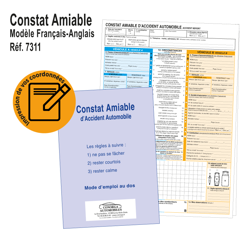 Constat Amiable Personnalisable - Modèle CONORGA
