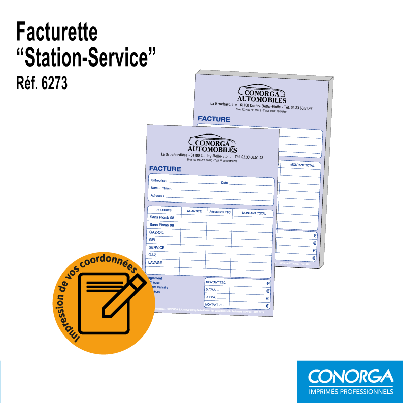 Facturette Station Service (Lot de 10 blocs de 100)